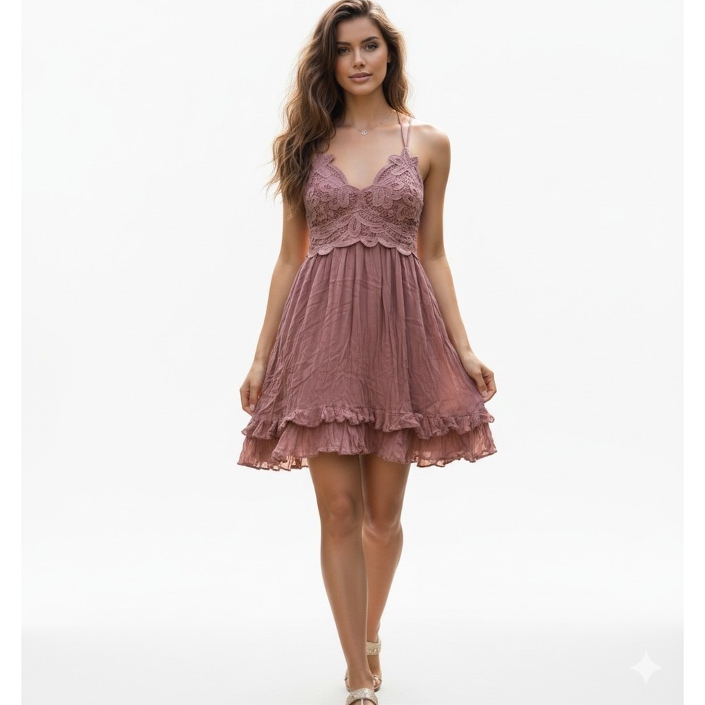 Listicle Lace Mini Dress Womens Small Mauve Boho Romantic Summer Chic Festival